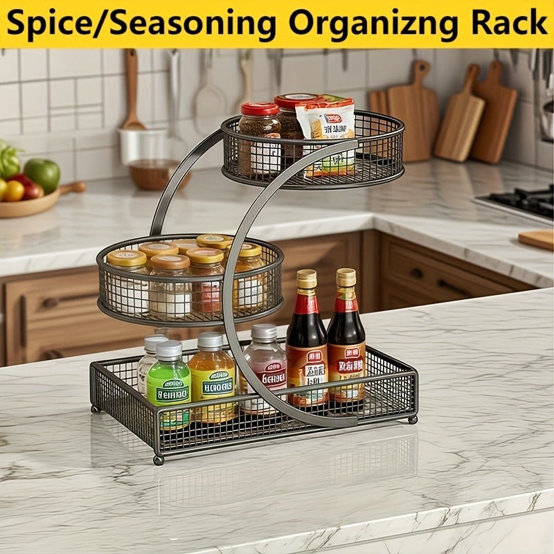 Lacquered Metal Cosmetic Storage Organizer, 1, 2 & 3-Tier Rust-Proof Welded Basket, Space-Saving Vanity Organizer for Lipstick, Perfume & Skincare — Black & White, Ideal Beauty Gift