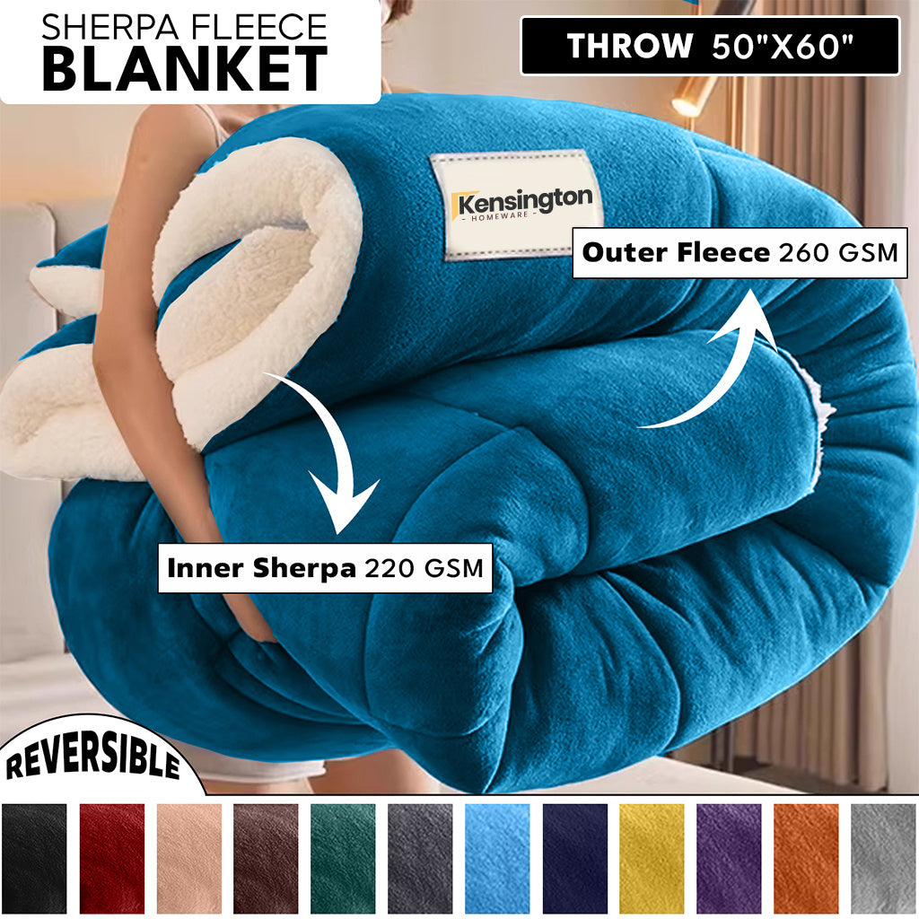 480GSM Heavy Sherpa Fleece Blanket Double-Sided Reversible Warm Throw for Couch Bed Office Travel All Season Comfort Sofa Decoration Holiday Gift