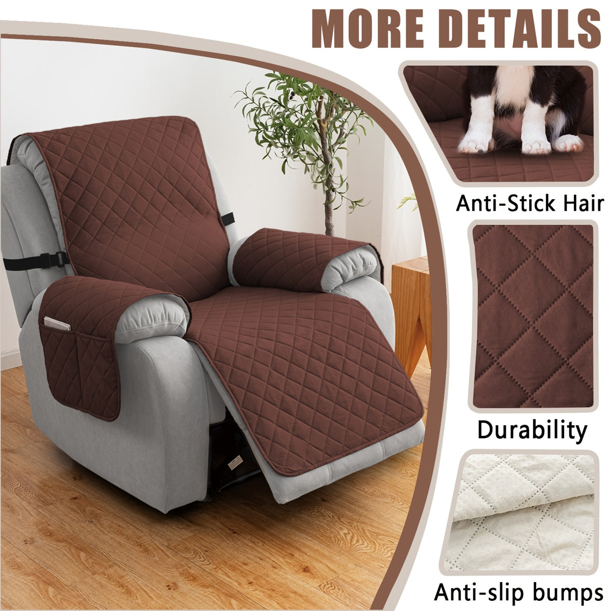 Chenille Knit Recliner Chair Cover 1pc – Non-Slip Sofa Slipcover with Elastic Straps & Drawstring for Large Recliners, Washable Pet Furniture Protector for Dogs Cats, Home Decor