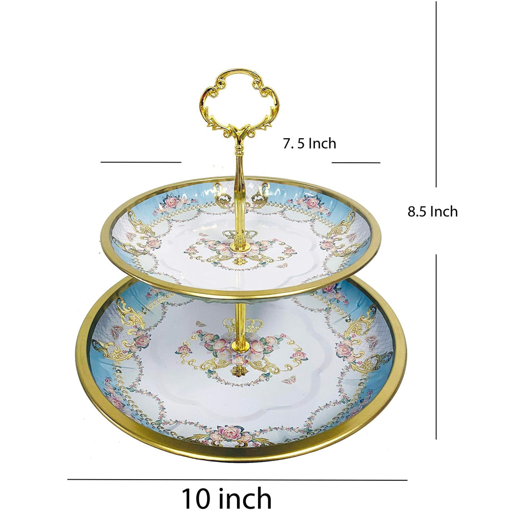 2 Tier Floral Metal Cake Stand Dessert Tower - Vintage Pastry Cupcake Serving Tray for Tea Party, Baby Shower, Birthday & Wedding Table Centerpiece Decoration