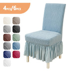 Jacquard Leaf Stretch Dining Chair Covers with Skirt 4 or 6 Pack, Universal Removable Parsons Chair Slipcovers for Dining Room Kitchen Wedding Party Banquet