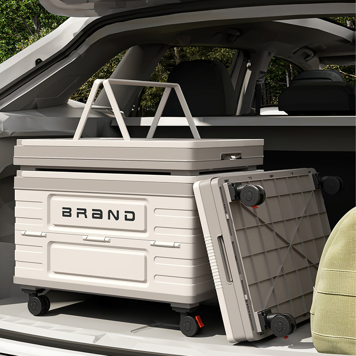 Collapsible Rolling Crate Cart with Wooden Lid & Wheels – 13.21 Gallon Foldable Utility Cart for Picnic, Shopping, Office, Teacher & Home Storage