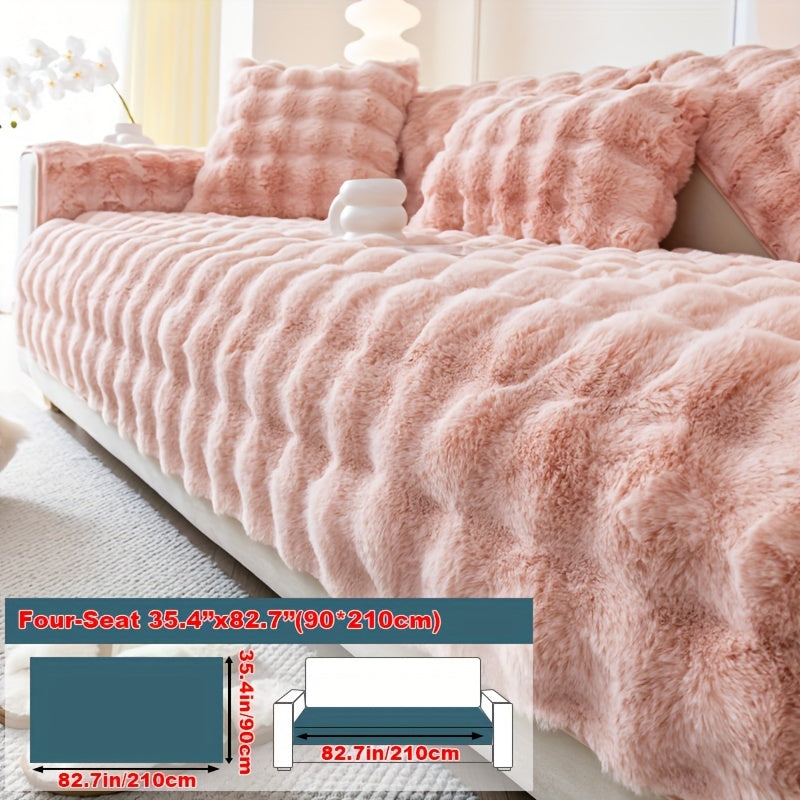 Faux Rabbit Fur Plush Sofa Cover Thick Milkskin Split Slipcover Cozy Winter Warmth Pet Friendly Machine Washable 1 2 3 4 Seater Living Room Bedroom Office