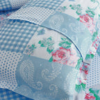 Blue Checkered Floral Comforter Set 2/3 Piece – Lightweight All-Season Quilt with Pillowcases, Soft Bedding Set Twin Queen King, Machine Washable