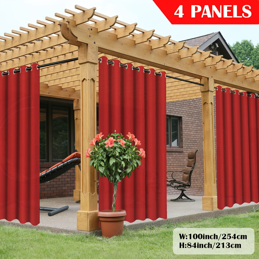 Outdoor Curtain Panels for Patio Gazebo Porch – Weather-Resistant, Light-Filtering Sun Block Privacy Drapes, 4 Panels, Multiple Sizes & Colors