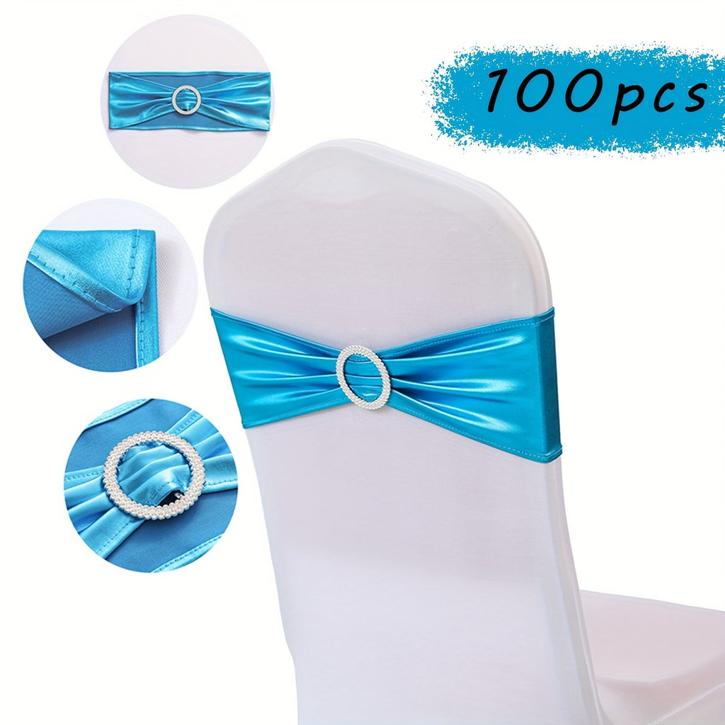 100pcs Metal Spandex Chair Bow Buckle Sliders – Stretchable Elastic Seat Strap Fasteners for Wedding, Party & Banquet Chair Decorations | Gold, Silver, Rose Gold & More