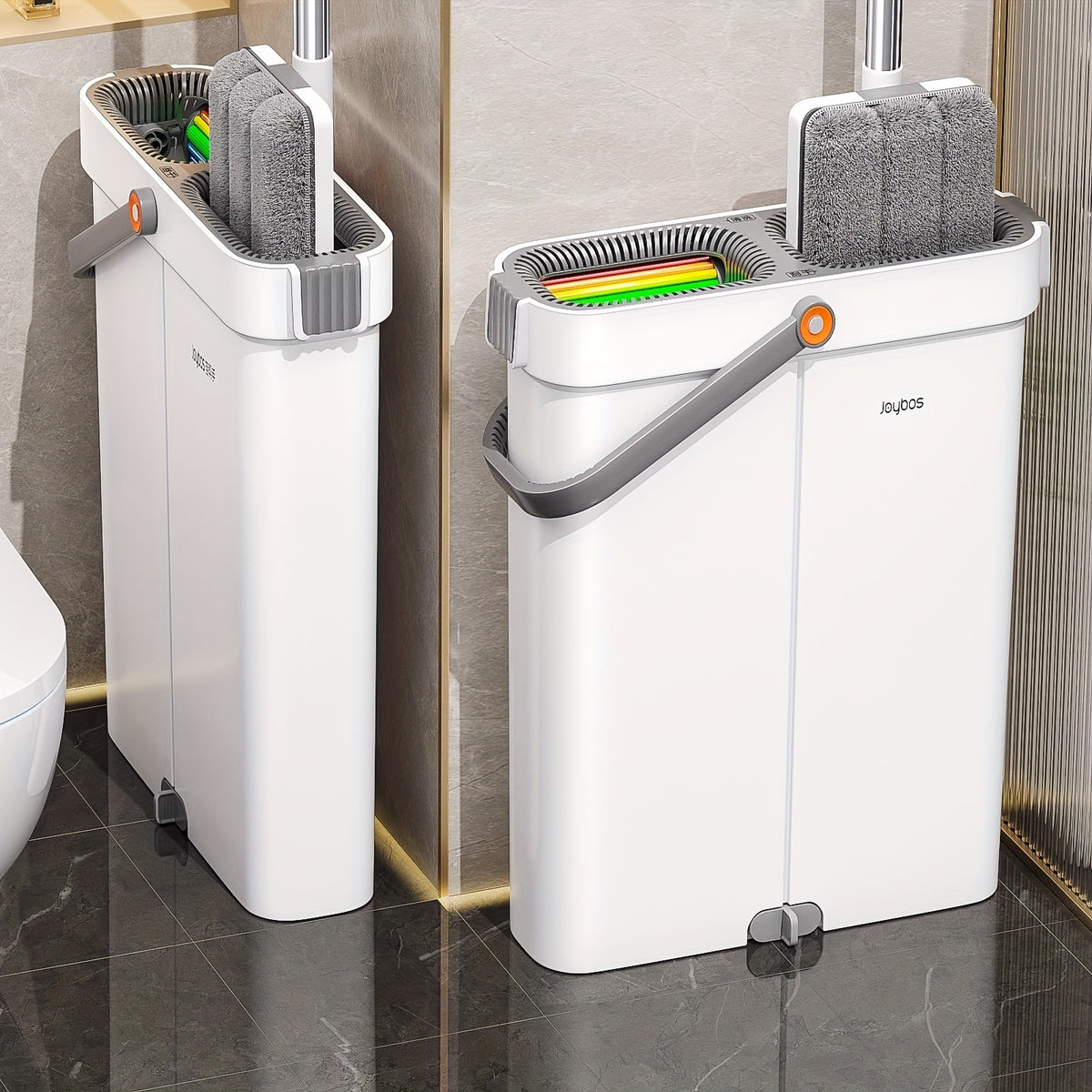 Flat Mop and Bucket Set 360 Degree Rotating Hands-Free Wringing Dual Compartment Clean Dirty Separation Ultra-Fine Fiber Floor Mop for Kitchen Bathroom Hardwood Tile