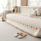 Chenille Boho Sofa Cover with Embroidered Detail – Machine Washable Slipcover for 1 2 3 4 Seater Sectional Couches, Extra Large Sizes, No Padding, 4 Colors