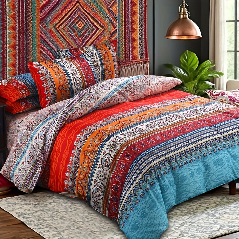 Bohemian Print Quilt Set 2/3pcs - Soft Microfiber Lightweight All-Season Bedding for Double Bed Large and Extra Large Perfect Gift for Valentine's Day Wedding and Girls
