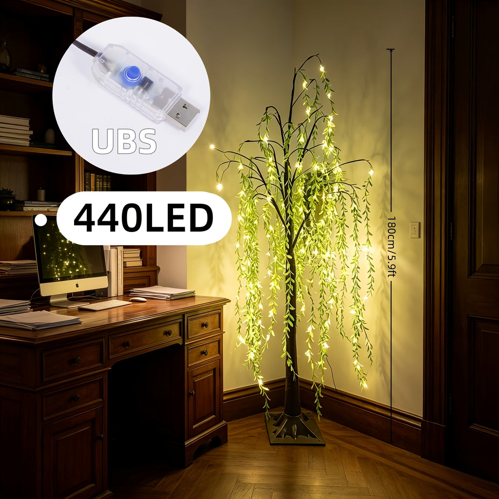 Willow Tree Floor Lamp LED Lighted Artificial Weeping Willow USB Powered Warm White Indoor Tree Light for Home Bedroom Living Room Mother's Day Decor