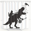 Funny Cat Dinosaur Shower Curtain - Cat Helps T-Rex Bathe Humorous Black White Bathroom Decor, Waterproof Polyester 71x71 Inch with 12 Hooks, Boys Kids Dino Novelty Curtain