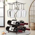 Countertop Wine Rack with Wine Glass Holder Holds 4 Bottles and 6 Glasses Iron Retro Bar Organizer for Kitchen Home Bar Pantry Dining Room