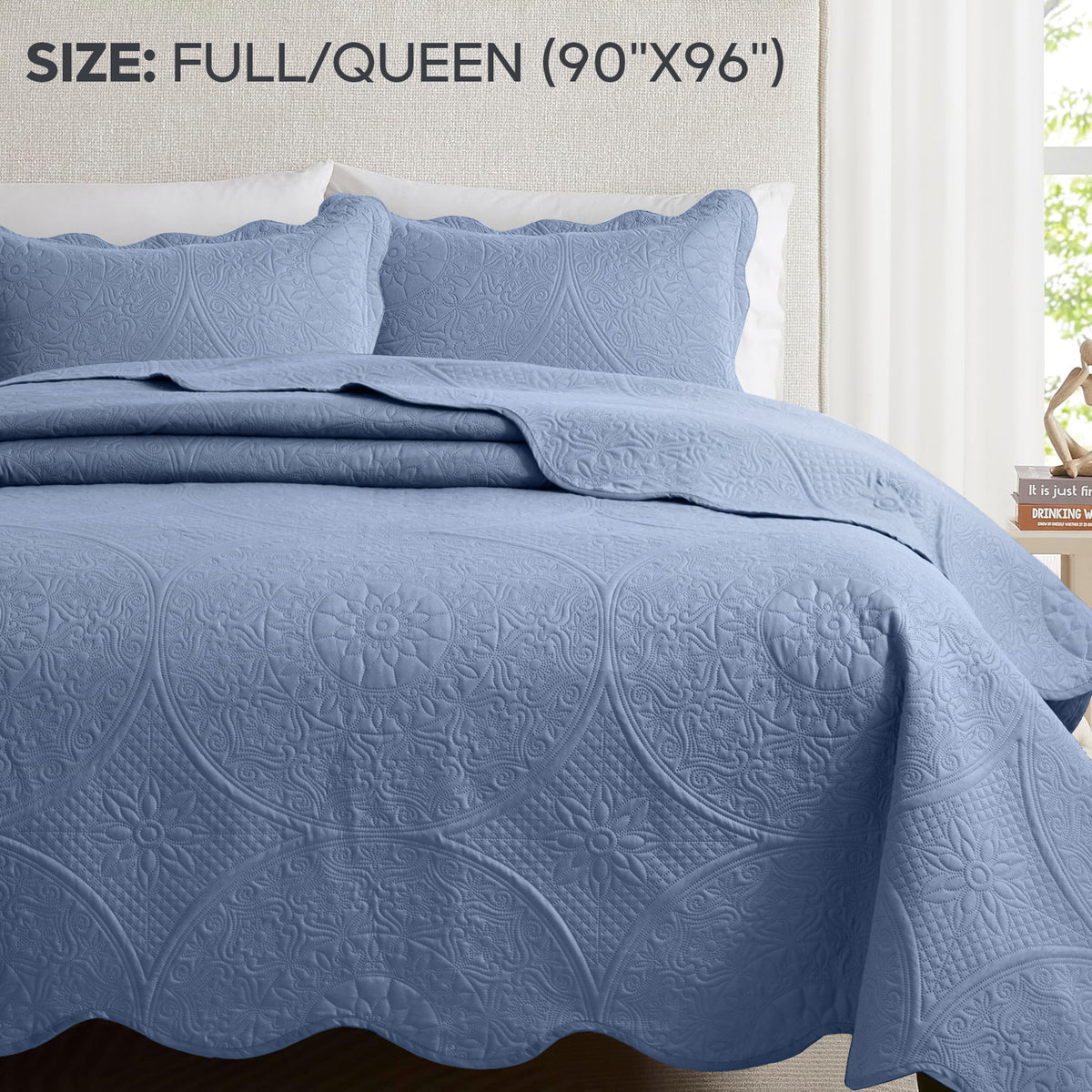 Luxury Quilted Bedspread Set 3 Piece Floral Coverlet with Pillow Shams Breathable Lightweight All Season - Twin Queen King California King 16 Colors