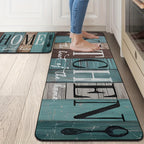 2-Piece Diatomaceous Earth Kitchen Mat Set – Green-Brown Wooden Plank Pattern, Machine Washable, Non-Slip & Soft for Kitchen, Bathroom, Hallway & Bedroom