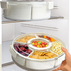 6 Grid Rotating Serving Tray with Lid and Handle 360 Rotatable Snack Organizer Box Portable for Camping Party Picnic RV Fridge Travel