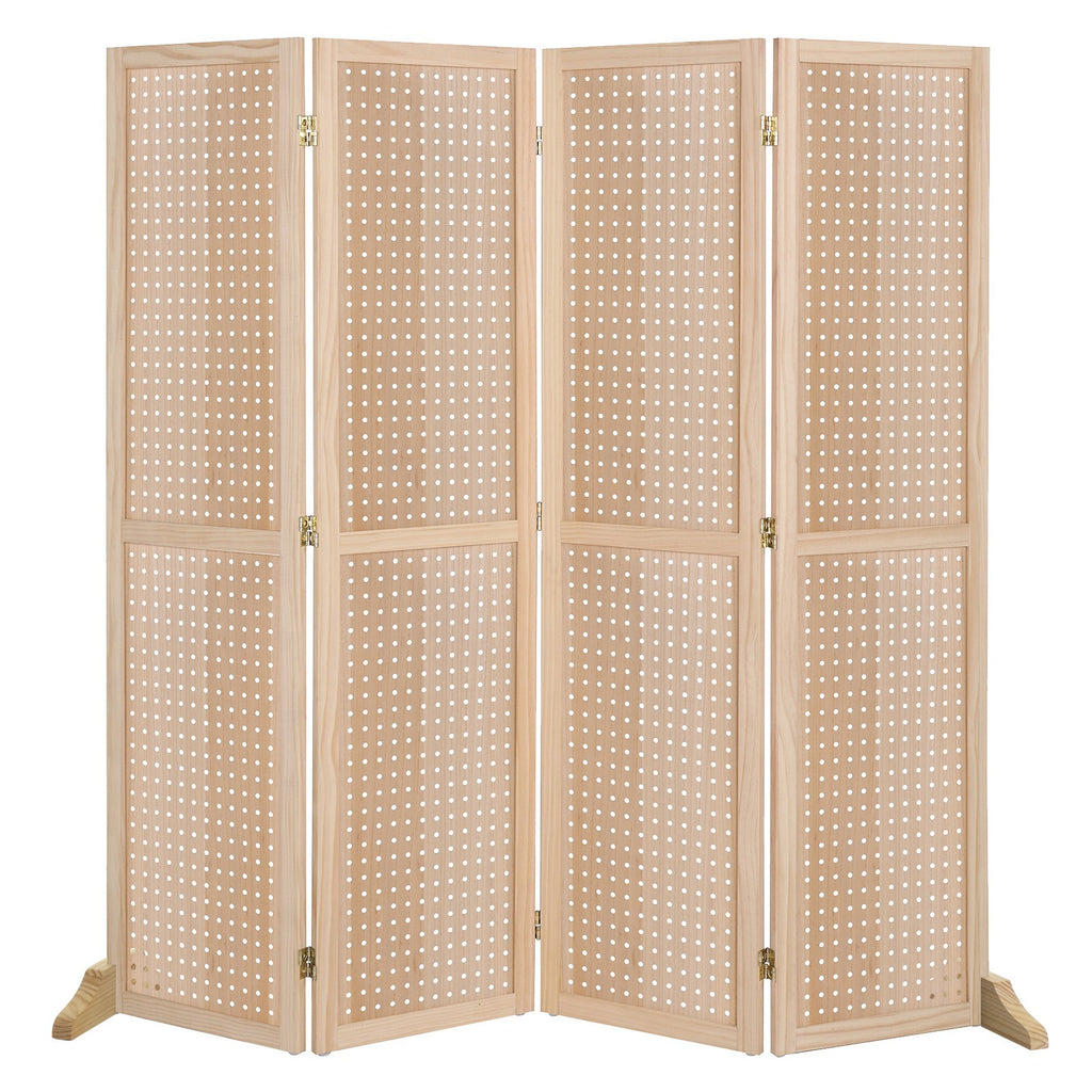 5 FT Freestanding Pegboard Room Divider | Wood Folding Privacy Screen & Display Board Organizer with Support Feet – White, Black, Natural, Grey | Craft Shows, Retail & Home