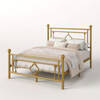 Metal Platform Bed Frame with Vintage Iron Art Headboard Footboard No Box Spring Needed Under Bed Storage Twin Full Queen King Black White Pink Gold