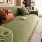 Chenille Sofa Cover Textured Stripe Elastic Full Cover Non-Slip Washable Scratch-Resistant Couch Slipcover for 1 2 3 4 Seater Living Room Office Green Gray Coffee Beige