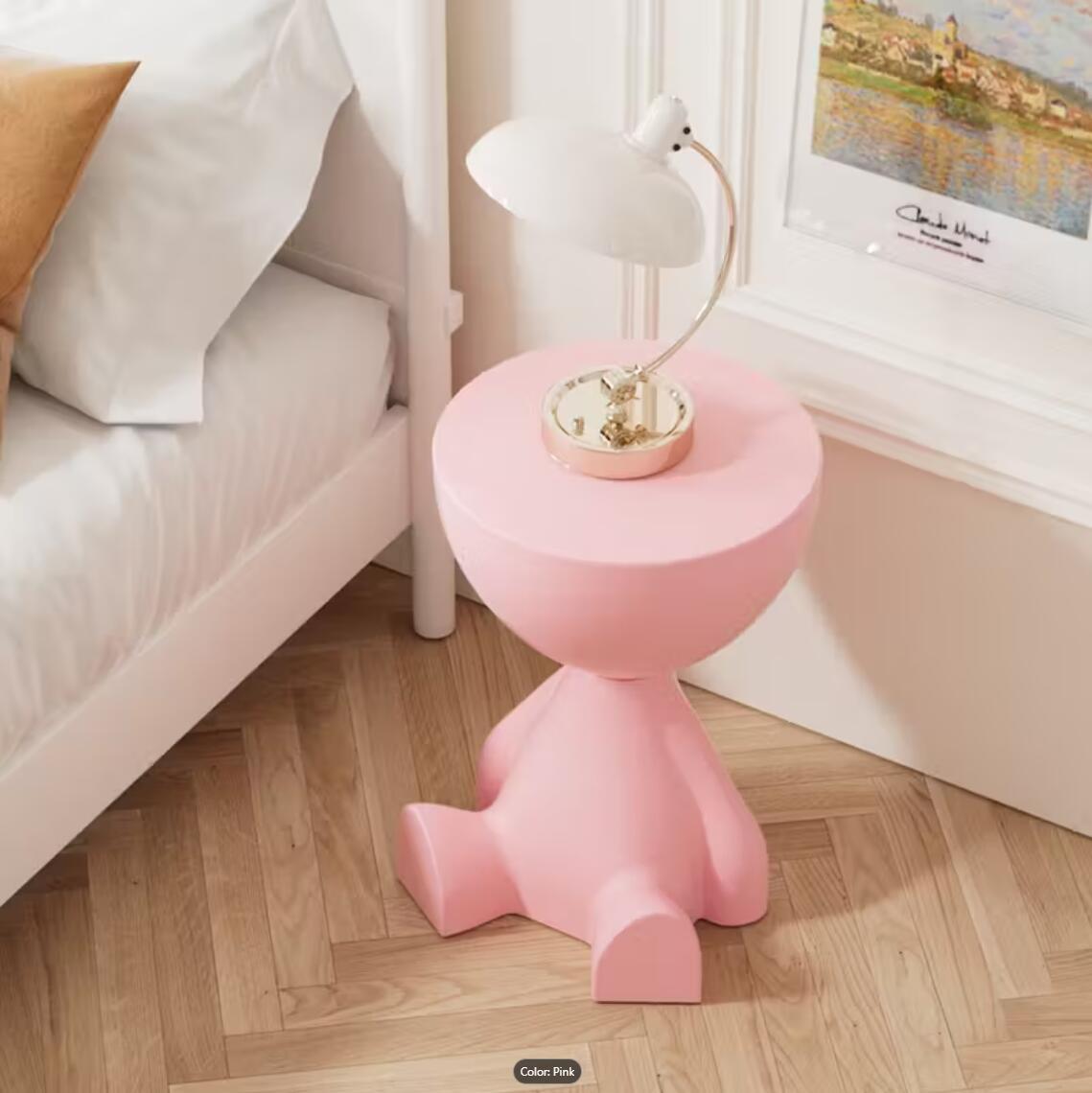 Bear Shaped Side Table Plastic Nightstand Cute Lamp Stand Coffee Cup Holder Compact Bedroom Living Room Decor Black Grey Coffee Green Pink