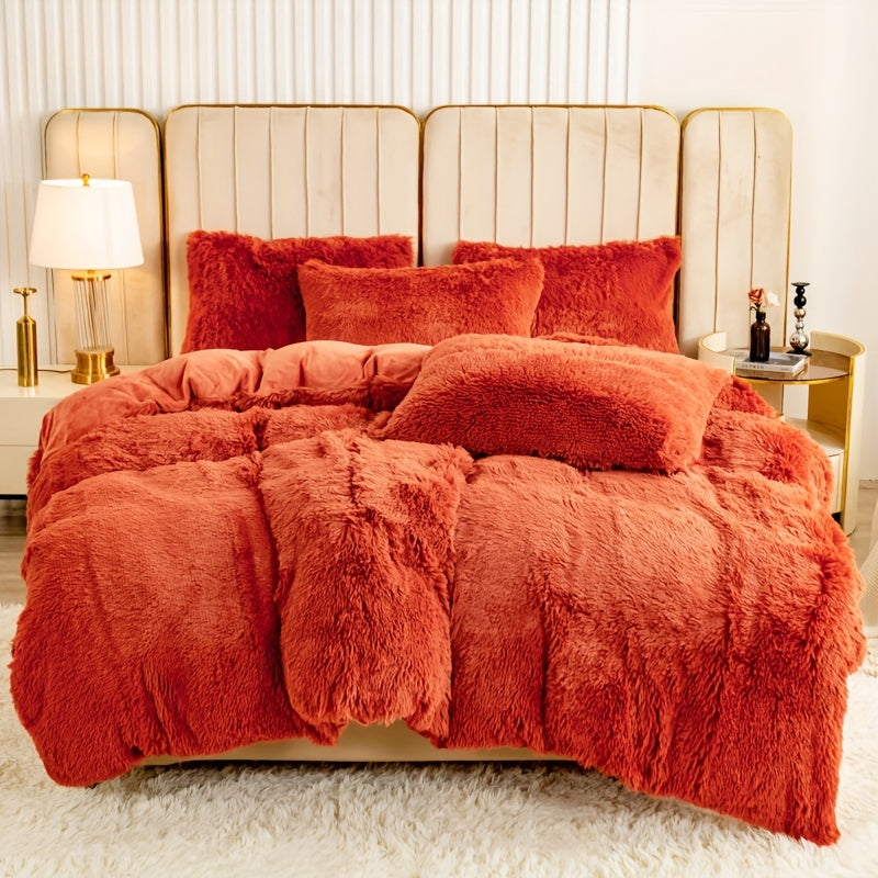 Plush Duvet Cover Set 3 Piece Ultra-Soft Warm Comforter Cover Twin Full Queen King 8 Colors for Bedroom Guest Room Dorm