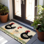 Welcome Door Mat - Embroidered Rooster Design Non-Woven Indoor Outdoor Floor Mat for Entrance Bathroom Kitchen Porch and Study