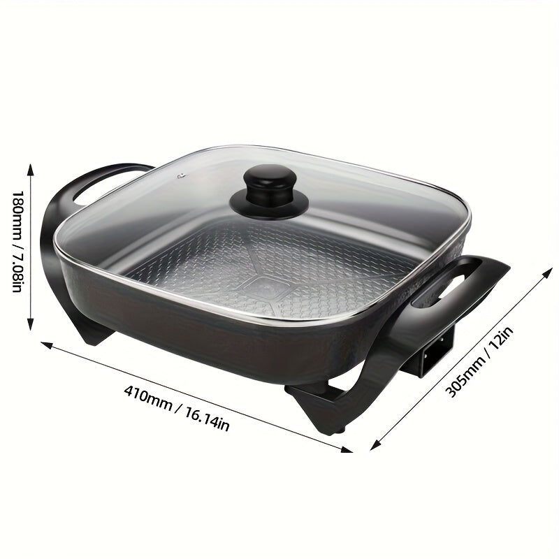 Non-Stick Ceramic Electric Pot with Glass Lid – Aluminum Body, Adjustable Temperature, Fry, Bake, Steam & Boil – Easy Clean Countertop Cooker for Home