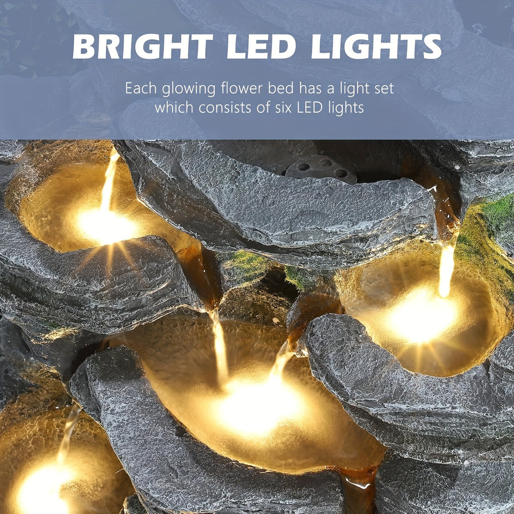 Indoor Cascading Rock Water Fountain 7-Tier with 6 LED Lights – Tabletop Waterfall Fountain Stone Look Resin, Soothing Zen Decor for Living Room, Office, Bedroom & Home Spa Relaxation