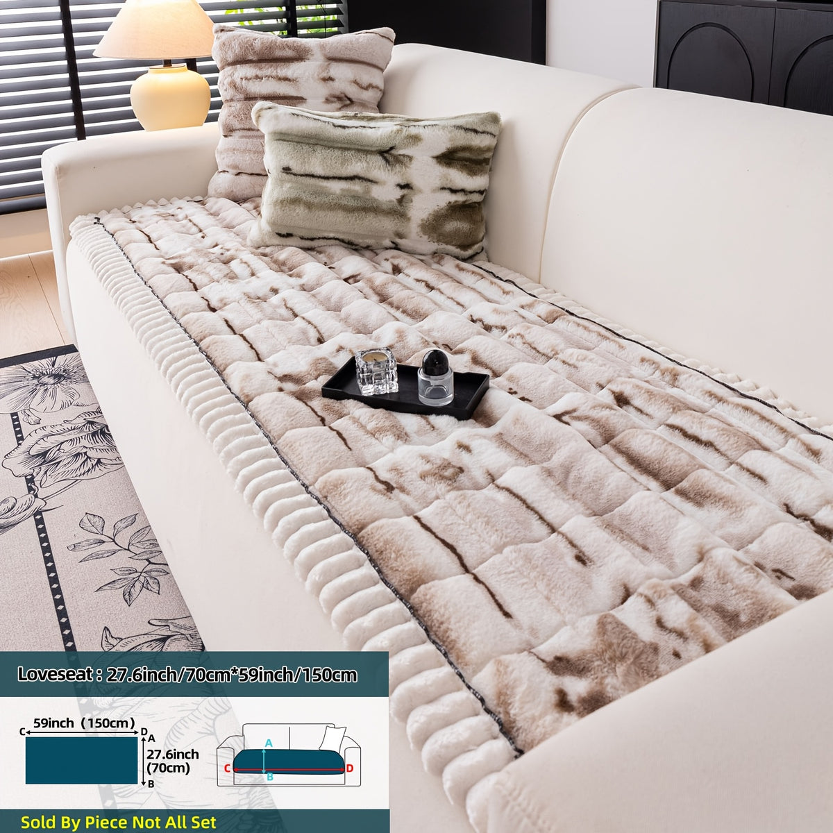 Plush Sofa Cover Super Soft Thickened Warm Anti-Slip Couch Cushion Mat – Furry Velvet Sofa Protector for Living Room Bedroom, Easy Care Durable Home Decor Furniture Cover