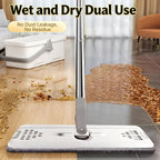Hands-Free Flat Mop with Bucket 8-Piece Set Including 6 Microfiber Pads and Gloves, 360 Rotating Dry Wet Floor Mop for Bedroom Kitchen Bathroom, Household Cleaning Mop with Bucket Scraper and Wringer