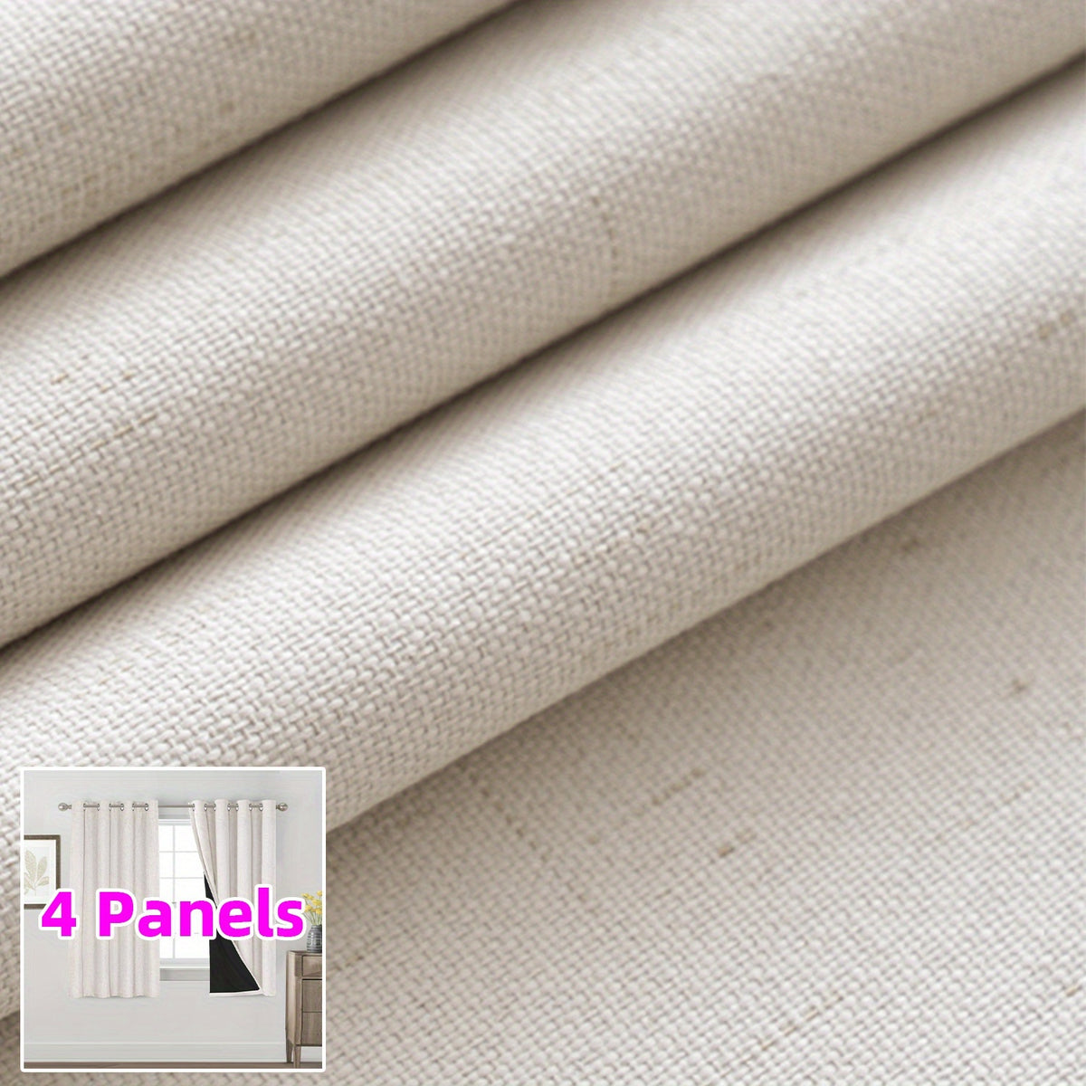 Linen Textured Blackout Curtains 4 Panels – 100% Room Darkening Thermal Insulated Grommet Drapes, Noise Reducing Window Curtains for Bedroom Living Room, 52W x 63/84/95 Inch