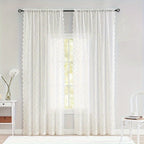 Phoenix Tail Floral Lace Sheer Curtain – Elegant Semi-Sheer Rod Pocket Panel with Eyelet Detailing | Living Room, Kitchen & Bathroom | White, Green & Coffee