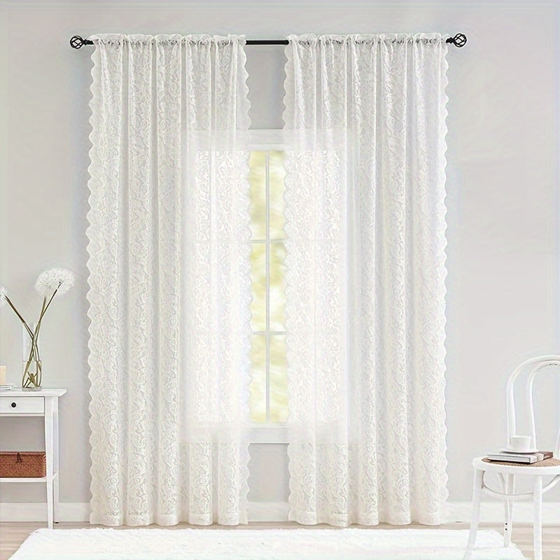 Phoenix Tail Floral Lace Sheer Curtain – Elegant Semi-Sheer Rod Pocket Panel with Eyelet Detailing | Living Room, Kitchen & Bathroom | White, Green & Coffee