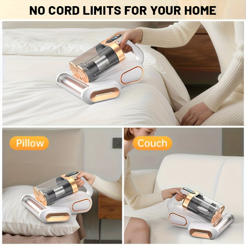 UV Mattress Vacuum Cleaner 16KPa Wireless with 253.7nm Ultraviolet Light – 80,000 RPM Wave Anti-Mite Technology, 3-Minute Fast Charging, Double-Cup Handheld for Pillows, Baby Beds & Sofas