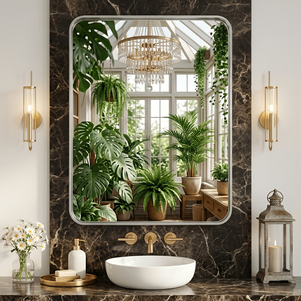 Metal Framed Rounded Rectangle Wall Mirror for Bathroom – Over Sink, Horizontal or Vertical Hanging, Modern Farmhouse Decor, Matte Black, Gold & Silver, Multiple Sizes 16x20 to 36x48 In