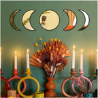 Moon Phase Mirror Set of 5 - Boho Scandinavian Acrylic Wall Mirrors for Living Room, Bedroom and Apartment - Decorative Bohemian Moon Wall Decor for Modern and Minimalist Home