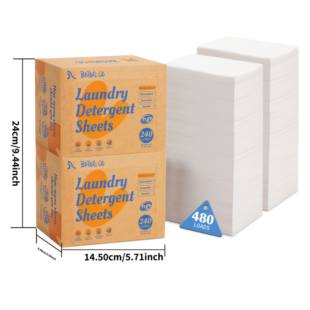 Laundry Detergent Sheets 480 Loads – Eco Washing Strips No Plastic Jug, HE Compatible, Santal Scent & Fragrance-Free, Concentrated Liquidless Laundry Soap for Home, Travel & Dorm