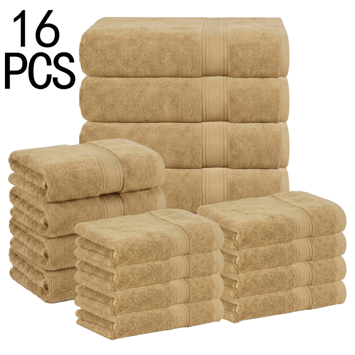 Bath Towel Set 8 or 16 Pcs – Soft Absorbent Quick-Dry Thick Towels with Bath Towels, Hand Towels & Washcloths for Family Hotel Travel, 10 Color Options
