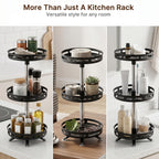 3-Tier Rotating Spice Rack – Metal Turntable Countertop Spice Jar Organizer for Kitchen, Seasoning Storage Rack, Sleek Black Finish