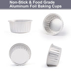 Aluminum Foil Cupcake Liners with Lids & Spoons - 50 Pack, 5oz Disposable Muffin Cups for Oven, Microwave & Air Fryer, Party Baking Cups for Christmas, Weddings & Birthdays, Pink & Grey