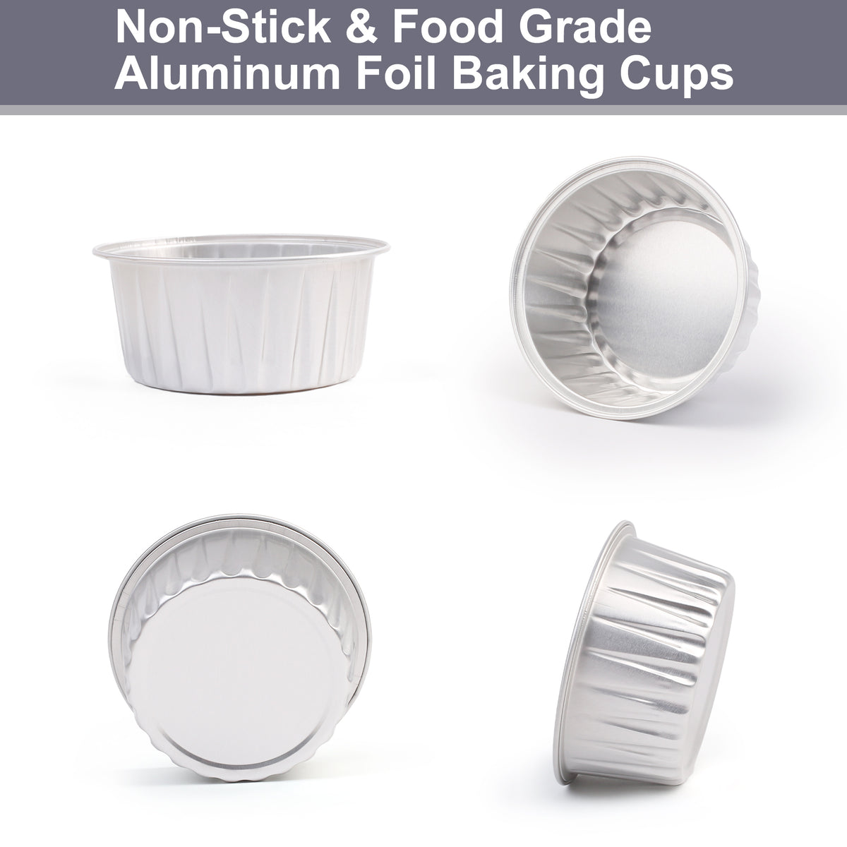 Aluminum Foil Cupcake Liners with Lids & Spoons - 50 Pack, 5oz Disposable Muffin Cups for Oven, Microwave & Air Fryer, Party Baking Cups for Christmas, Weddings & Birthdays, Pink & Grey