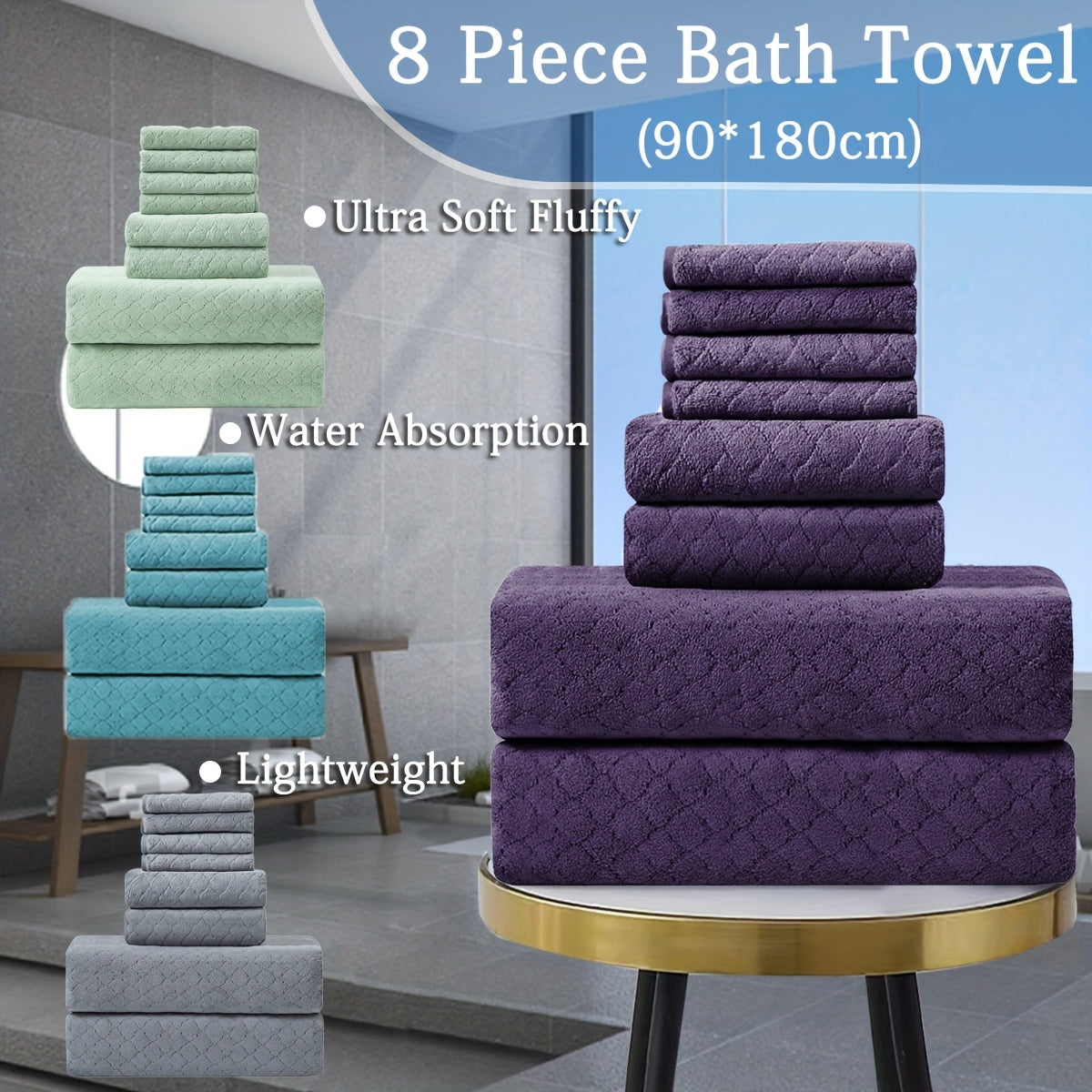 8 Piece Bath Towel Set Oversized – 2 Extra Large Bath Sheets, 2 Hand Towels, 4 Washcloths – Soft, Highly Absorbent, Quick Dry Shower Towels for Bathroom, Hotel, Spa & Beach