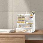Mesh Desk Organizer with Drawer & Pen Holder – Multifunctional Desktop Organizer for Office Art Supplies, Accessories Storage, Desk Caddy for Home Office School Workspace