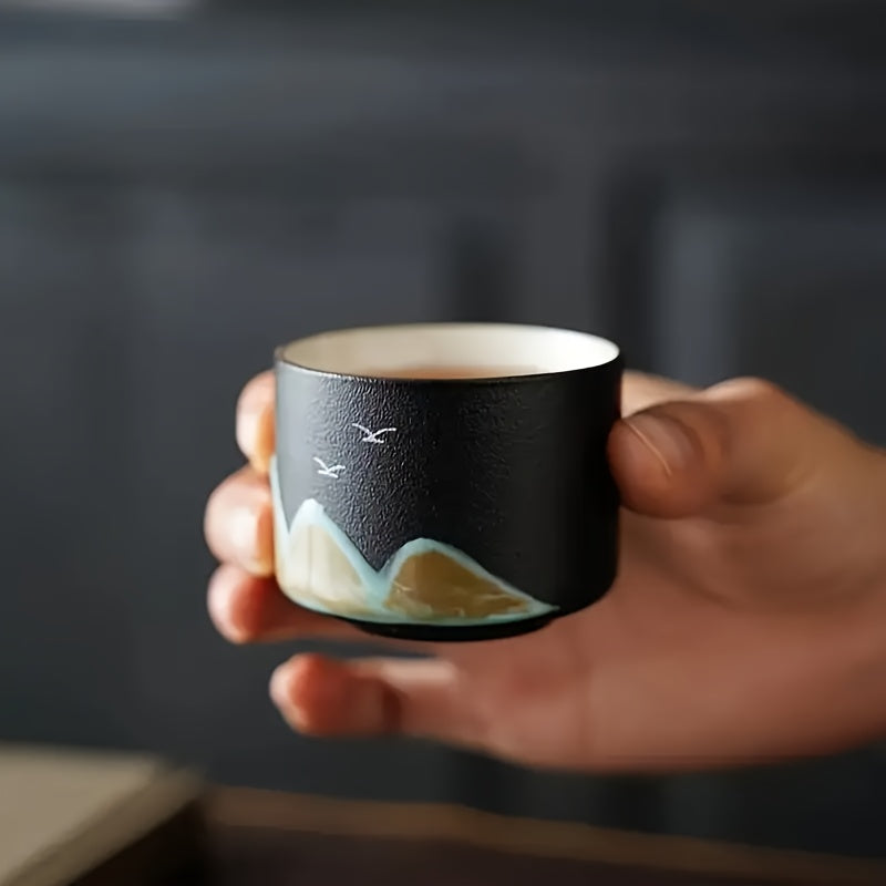 Chinese Landscape Painting Tea Cup Set of 4 – Kung Fu Tea Cups with Gift Box, Artistic Ceramic Teacups for Ceremony, Father’s Day & Holiday Gifting