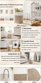 Woven Cotton Rope Laundry Basket Jumbo Size 10.57–26.42 Gal, Multifunctional Storage Bin for Dirty Clothes Blankets Toys – Bathroom Living Room Bedroom Hamper, Bohemian Home Decor Laundry Organizer
