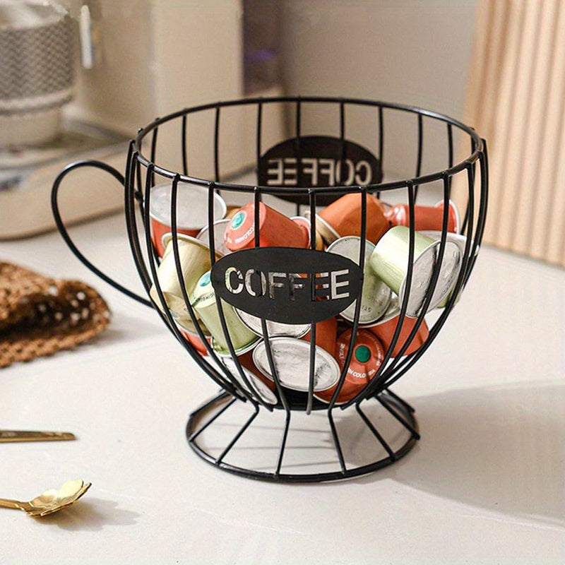 Coffee Pod Holder K-Cup Organizer Basket - Extra Large Capacity Capsule Storage for Coffee Bar, Kitchen Counter, Office Breakroom & Cafe Display, Gold & Black Options