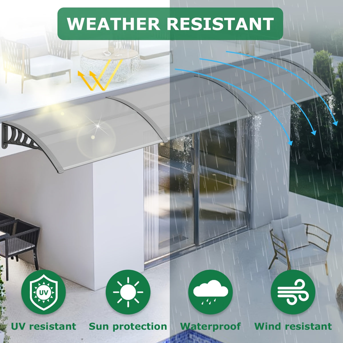 Polycarbonate Door Window Awning Canopy UPF50+ UV Rain Snow Protection Outdoor Entry Overhang 80x40 120x40 Hollow Sheet Clear Brown