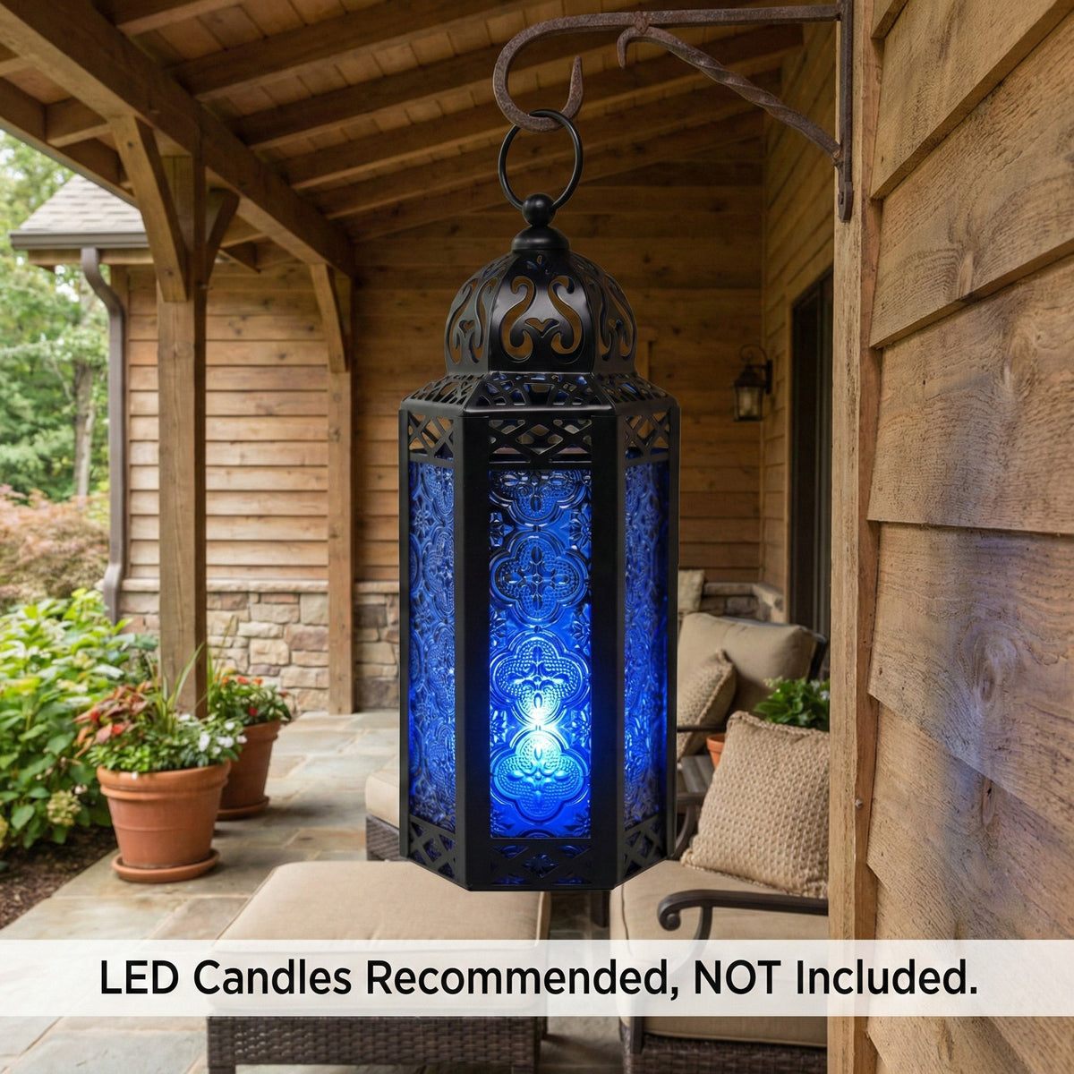 Moroccan Candle Lantern Holder Medium 10.5 Inch – Handcrafted Glass Iron Metal Lantern with Embossed Floral Panels, 17 Colors, Indoor Outdoor Use for Ramadan, Wedding, Patio, Diwali & Home Decor