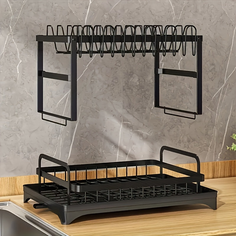 Dish Drying Rack 2-Tier Large Kitchen Counter Dish Rack with Drip Tray Drainage Holder – Dish Drainer for Dishes Knives Cups Cutting Boards
