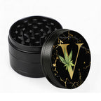 Manual Spice & Herb Grinder with Pollen Catcher - Personalized A-Z Initial Letter Metal Crusher, Portable 2 Inch Golden Marble Alphabet Design, Gift for Smokers & Herb Lovers (Black)