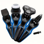4-in-1 Electric Shaver Men USB Rechargeable Rotary Razor Beard Trimmer Wet Dry - Father's Day Gift for Dad Husband Male Friend Blue